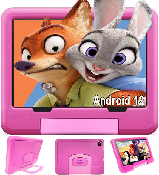 Kids Tablet, Octa Core 10-inch Touchscreen Tablet, 4 GB RAM + 64 GB ROM Android 12 Learning Tablet with Case, WiFi, Parental Control, Dual Cameras, Games, Bluetooth, Learning Tablet - Children's Tablet (Pink)
