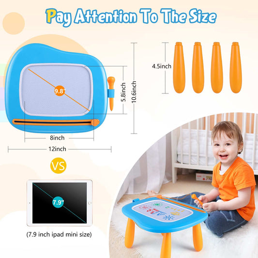 Smagiagon children's toy for ages 1 and up, Magnetic Drawing Board Colorful Doodle Board with 4 Legs for Kids Gift for 1 2 3 Years Old Girls Boys Toys (Blue)