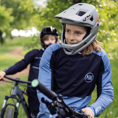 ABUS MTB helmet YouDrop FF - Fullface helmet for kids and teenagers - perfect for getting into mountain biking - with removable chin guard - Grey, Size S