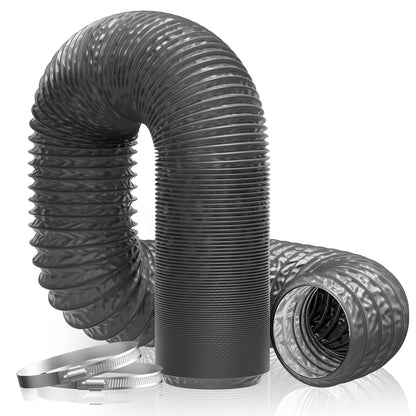 Hon&Guan ø100mm 5m Long Exhaust Hose, PVC Aluminum Flex Duct Vent Hose with 2 Stainless Steel Hose Clamps for Portable Air Conditioner, Dryer, Exhaust Fan, Range Hood, Ventilation System, Gray