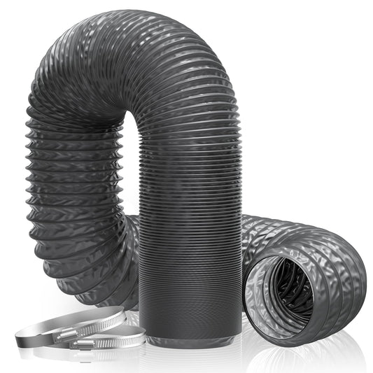 Hon&Guan ø100mm 5m Long Exhaust Hose, PVC Aluminum Flex Duct Vent Hose with 2 Stainless Steel Hose Clamps for Portable Air Conditioner, Dryer, Exhaust Fan, Range Hood, Ventilation System, Gray