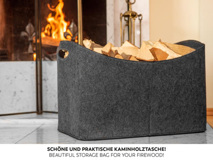 Rubberneck XXL felt wood bag – storage for firewood, newspapers – 63 x 40 x 42 cm (Anthracite)