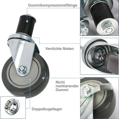 4 pieces heavy-duty casters M12 swivel casters, 100mm PVC wheel casters with brake load capacity 480 KG heavy-duty casters for transportation Non-slip quiet swivel casters Furniture caster