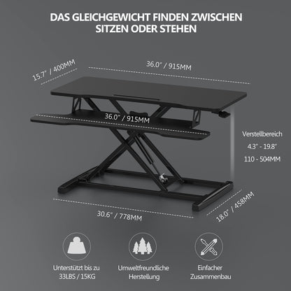 FITUEYES Adjustable Height Desk Riser Office Sit Stand Computer Desk 92 x 40 cm Standing Desk with Keyboard Tray Suitable for Two Monitors Black, SD309101WB