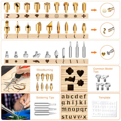 Pyrography soldering iron set, pyrography tool set with adjustable temperature 220~480 ℃ for wood, leather, burning pen DIY art gift set with color pencils, leather engraving, welding, wood carving pyrography.