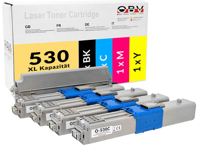 OBV 4X compatible XL toner for Oki C510 C510DN C530 C530DN MC561 MC561DN C511dn C531dn MC562dn black, cyan, magenta, yellow each 5000 pages