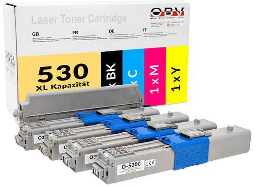 OBV 4X compatible XL toner for Oki C510 C510DN C530 C530DN MC561 MC561DN C511dn C531dn MC562dn black, cyan, magenta, yellow each 5000 pages