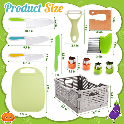 JoltJive kids knife, kids knife for ages 1 2 3 4 5 6 years children's kitchen with foldable storage box and serrated blade, Montessori toy as Christmas and birthday gift
