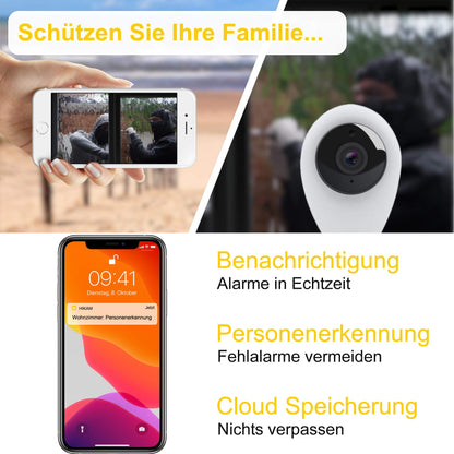 HiKam S6 surveillance camera with app and support - data backup and cloud storage in Germany | person detection | Alexa compatible | IP WiFi camera indoor | baby monitor | motion sensor | WiFi camera