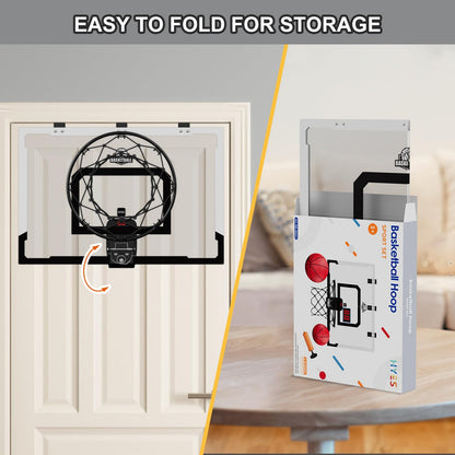 HYES 24" x 16" Large Basketball Hoop Indoor for Kids, Basketball Hoop with Scorer, 2 Balls, Pump, Big Basketball Toy for Adults Kids Teens Boys Girls (black with Scorer)