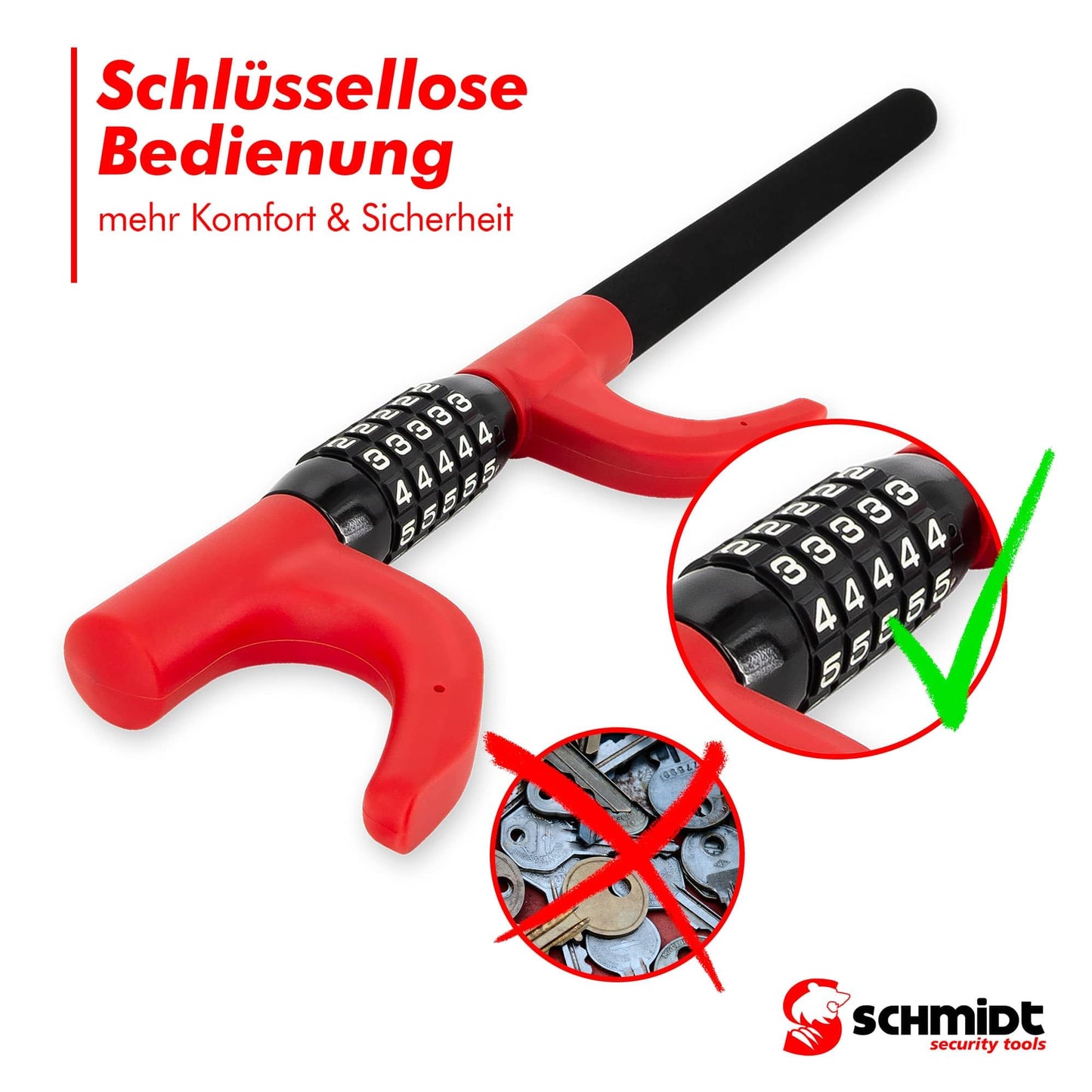 SCHMIDT security tools Steering Wheel Lock, Extra Long Steering Wheel Lock, Immobilizer, Car Theft Protection, Steering Wheel Lock with Keyless Combination Lock for Cars, RVs & Trucks