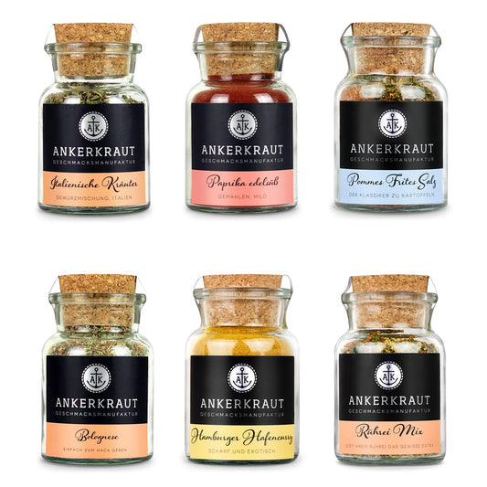 Anchor spice kitchen starter set with 6 spices, gift for men/women/anyone, kitchen basic starter kit, for housewarming & moving, cooking inspiration.