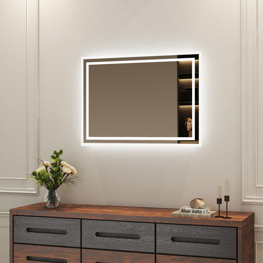 Boromal bathroom mirror with lighting 60x40cm wall switch bathroom mirror horizontal/vertical 6500K cool white wall mirror light mirror