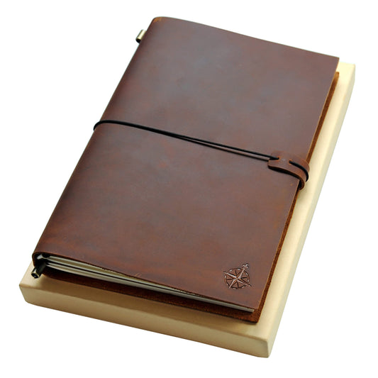 WANDERINGS Leather Travelers Notebook - Refillable journal made of genuine leather. Ideal for writers, poets, travelers, and as a diary. Includes blank inserts.