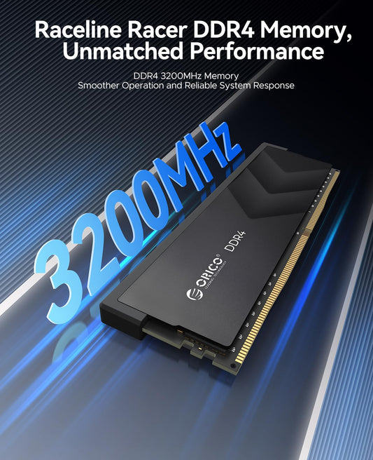 ORICO Raceline Racer DDR4 RAM 32GB (2x16GB) 3200MHz CL16, XMP 2.0 Overclocking, 1.35V UDIMM Desktop Memory, Compatible with Intel & AMD, High Performance Gaming Desktop Memory - Black H400
