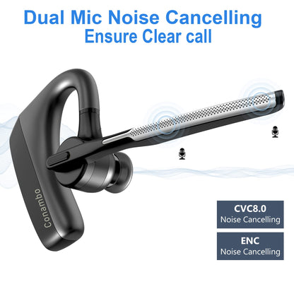 Conambo Bluetooth V5.1 K18 wireless earpiece with CVC 8.0 and ENC dual mic noise cancellation, headphones with mute microphone for driving/office/business for iPhone Android.