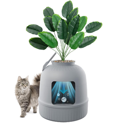 Lifewit Cat litter box with artificial plant and scoop for large cats, hidden cat litter box with odor control & charcoal filter in living room/bedroom/bathroom, Gray
