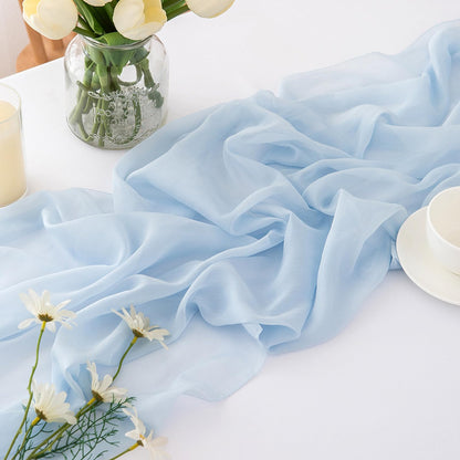 CHUQING Light Blue Chiffon Table Runner Blue Chiffon Fabric Transverse Curtain Decoration Fabric 4m x 70 cm Blue Runner Table