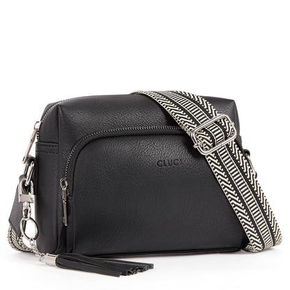CLUCI Women's Crossbody Bag with Wide Strap, PU Leather Shoulder Bag with Fringe, Adjustable Shoulder Strap, Small Handbag in Black