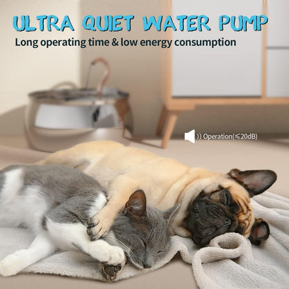 TOMXCUTE Cat Fountain 4L, stainless steel cat drinking fountain with swan-neck design, dishwasher safe, ultra-quiet cat water fountain with 3 charcoal filters, for families with multiple pets