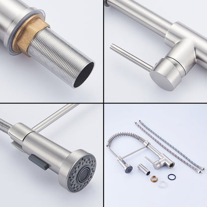 Aimadi kitchen faucet mixer tap kitchen faucet spiral spring faucet kitchen sink dish rinse sink faucet single lever mixer pull-out brushed nickel.