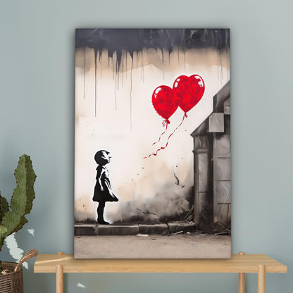 MuchoWow© canvas print 40x60 cm Bedroom Wall Art Living Room Modern Wall Decor Gallery Wall Gift Banksy - Street Pop Art - Art - Girl - Balloons - Heart - Gray