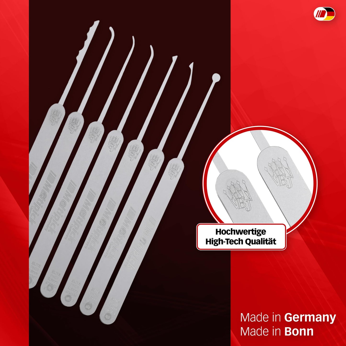 MULTIPICK ELITE 17 Lockpicking Set [17 pieces incl. leather case] Lockpick Tool, crack locks - Lock Picks incl. tension wrench - Lock picking - Professional Pick Set - Lockpicking Kit - Pick Set Kit
