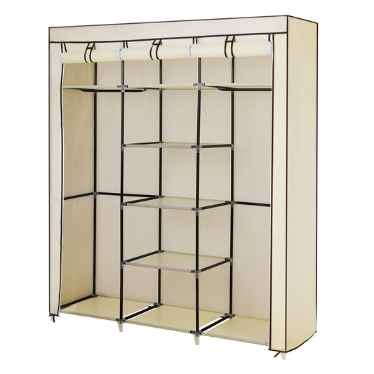 SONGMICS wardrobe, foldable fabric closet with 2 clothes rails, 175 x 150 x 45 cm, Beige RYG12M