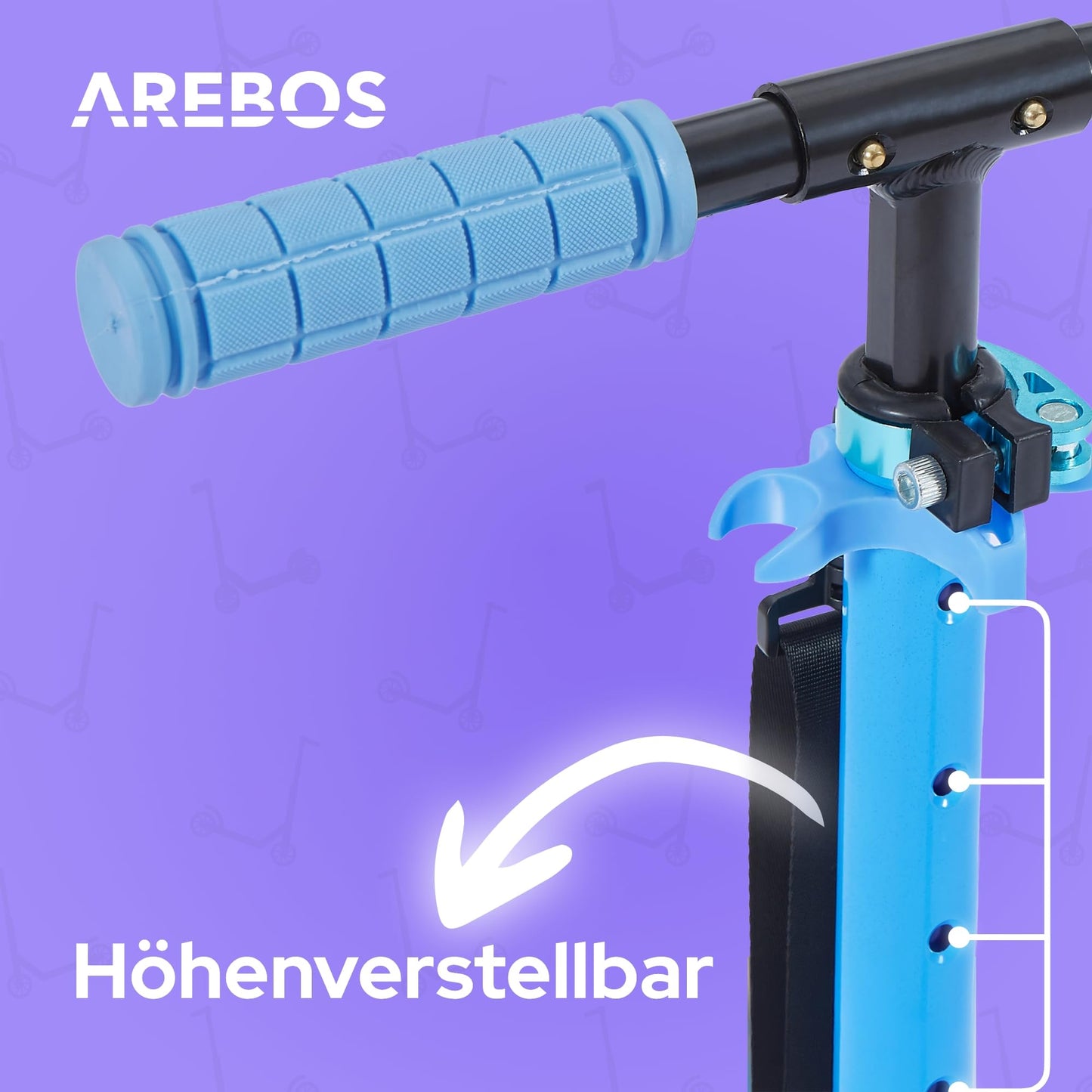Arebos City Scooter Kick Scooter Blue | Adjustable height | Foldable | Includes carrying strap | XXL wheels | Foot brake | For children and adults | Up to 100kg weight capacity | Kick scooter | Kickscooter