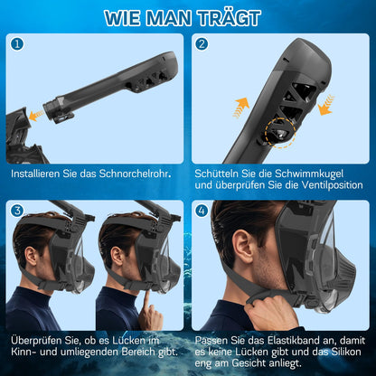 Nigecue Adult Snorkel Mask, Full Face Diving Mask with Camera Mount, CO2 Safe, Anti-Fog, 180° Panoramic View, Full Face Snorkeling Mask, Size: L/XL