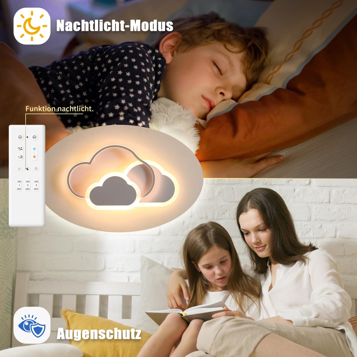 BLMYL LED Ceiling Light Kids Room 52CM Lamp, Ceiling Light Kids Room Dimmable Cloud Light with Remote Control 3000K-6000K, 42W Ceiling Light for Living Room, Bedroom