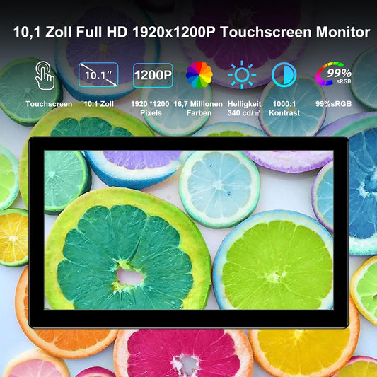 Portable Touchscreen Monitor, 10.1 inch portable touchscreen monitor with Full HD 1920x1200 IPS screen, HDMI USB-C external monitor for PC, laptop, computer, PS4, PS5, Xbox, Ras Pi.