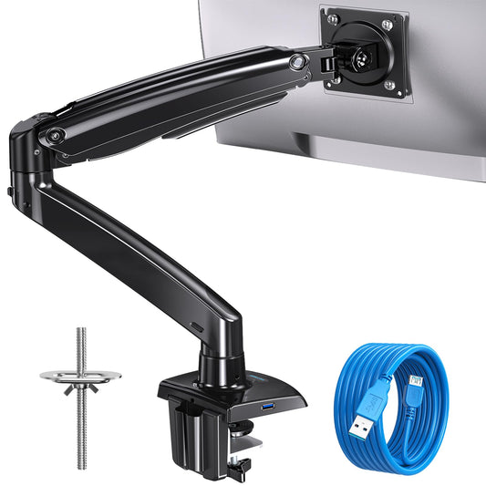 HUANUO Monitor Mount for 13 to 40 inch screens, Adjustable monitor arm holds 2-12 kg, Adjustable screen holder with USB port, High monitor stand supports VESA 75/100 mm.