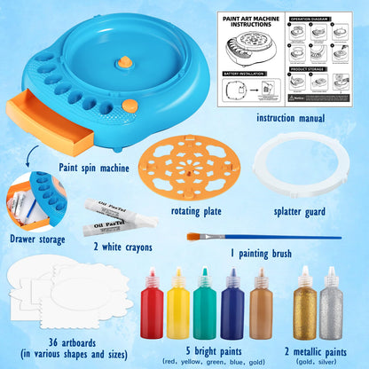 TingingYuli Arts and Crafts for kids aged 6-12, Color Spin Art Machine Set, cool Paint Spinner Toys Sets, creative art supplies gifts for boys and girls (Blue)