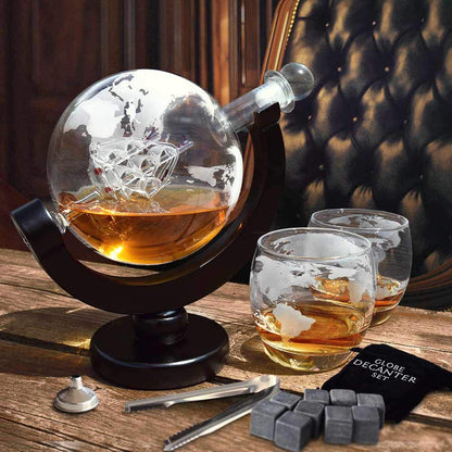 MikaMax Whiskey Decanter Globe Set - Whisky Globe Decanter Set, Including Whiskey Glasses and Whiskey Stones - Whiskey Gift Set, Gifts for Men