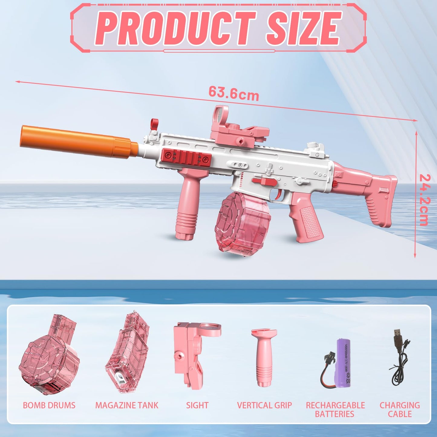 Electric water gun Very powerful water machine gun with rechargeable battery Squirt Gun Water Toy up to 20ft, Outdoor Water Gun shooting game for adults and kids (Pink)