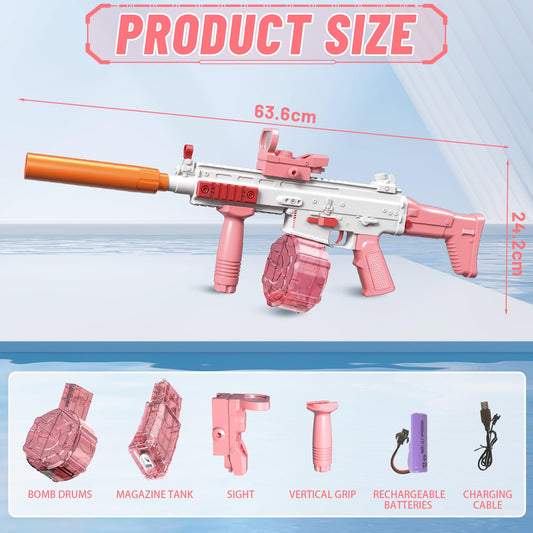 Electric water gun Very powerful water machine gun with rechargeable battery Squirt Gun Water Toy up to 20ft, Outdoor Water Gun shooting game for adults and kids (Pink)