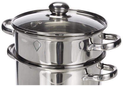 Kamberg - 0008070 - Couscous pot/steamer/cooking pot (3-in-1) - Diameter 22 cm - 6 liters - High-quality stainless steel - With glass lid - For all types of stoves, including induction.