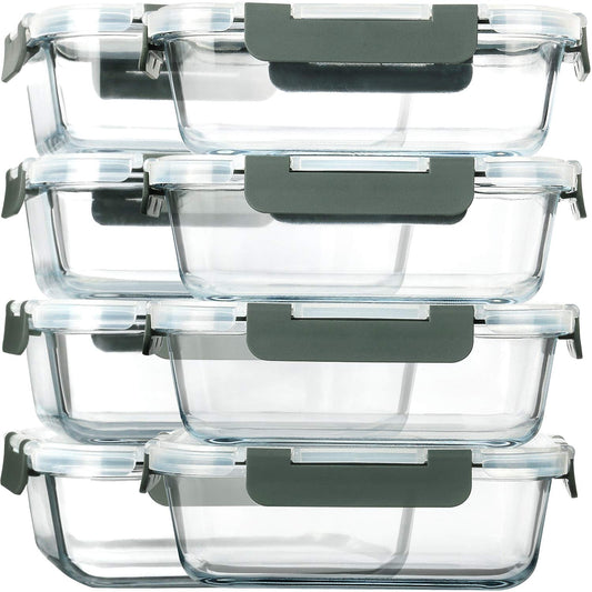 MCIRCO 8 Packs 860ml Glass Food Storage Containers Set - Dishwasher, Microwave & Freezer Safe - Leakproof.