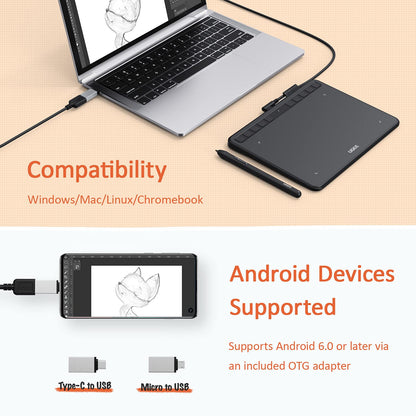 UGEE S640 graphic tablet for PC, digital drawing tablet with pen 8192 pressure sensitivity 10 express keys Pen tablet compatible with Windows Mac Linux Android