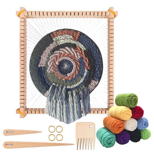 LYKTRIX Children's Wooden Loom Set, weaving frame for kids aged 4-12, includes 13 accessories (yarn, needle, weaving comb) for creating round/square wall hangings & coasters.