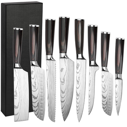 Gustrug 8-piece kitchen knife set made of high-quality stainless steel, ultra sharp knives with ergonomic handles, gift box, perfect for home and restaurant cooking.