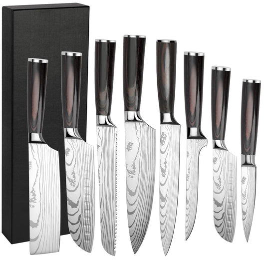 Gustrug 8-piece kitchen knife set made of high-quality stainless steel, ultra sharp knives with ergonomic handles, gift box, perfect for home and restaurant cooking.
