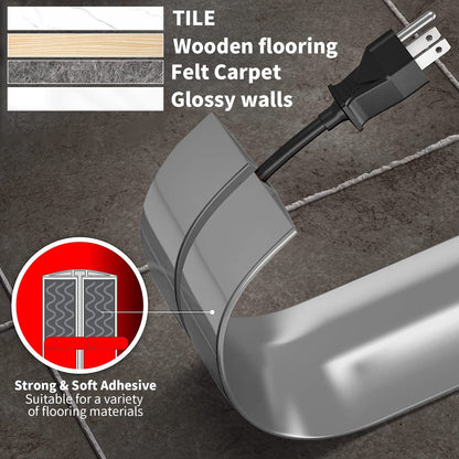 5 meter self-adhesive cable channels, flexible small cable duct, floor cable bridge, cable cover, cable protection, cable duct easy to cut installation for all power cables home, office, school, warehouse (Gray)
