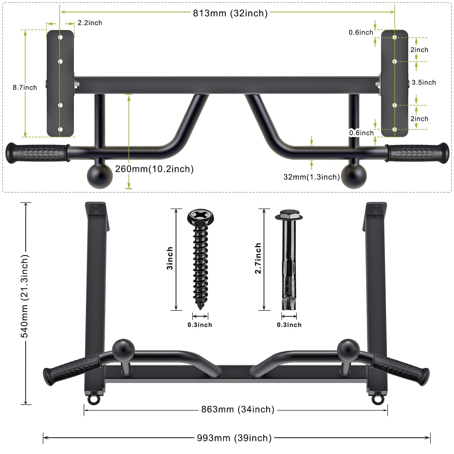 Kipika Heavy Duty Ceiling Mounted Pull Up Bar, Highly Adjustable, Multifunctional Chin Up Bar, Body Workout Home Gym System