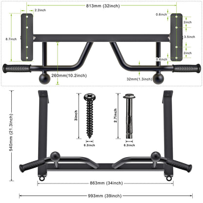 Kipika Heavy Duty Ceiling Mounted Pull Up Bar, Highly Adjustable, Multifunctional Chin Up Bar, Body Workout Home Gym System