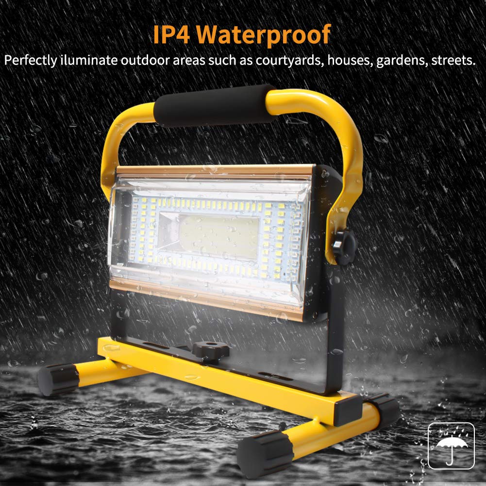 LED construction spotlight rechargeable portable work light - Orchidtent 7000 lumens construction lamp work light with 6 dimming levels, 360° rotatable bracket, outdoor lighting for camping.