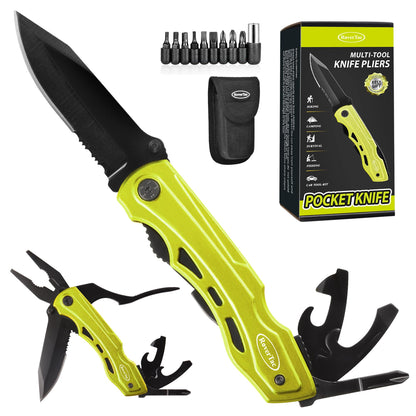 RoverTac Pocket Knife Multitool - Gift for Men and Dad, Christmas Gifts, Folding Knife with Pliers, Bottle Opener, Can Opener, and 9-in-1 Screwdriver, Tactical Survival Knife