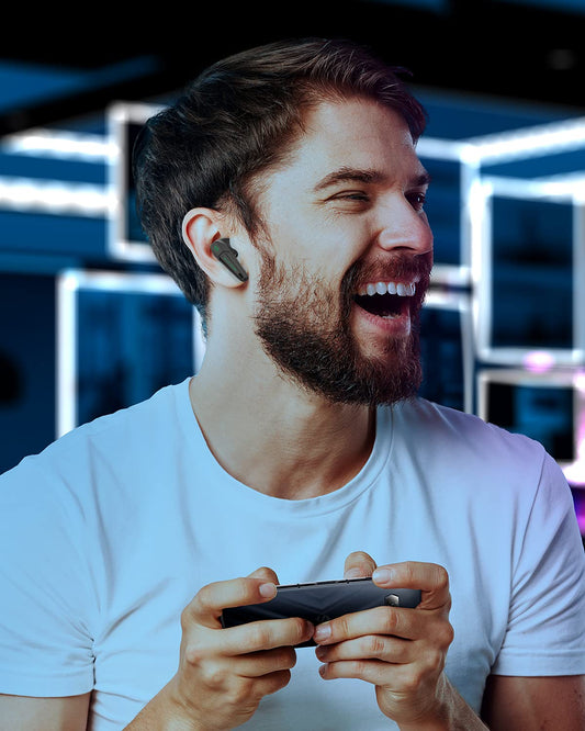 Black Shark wireless Bluetooth headphones with ultra-low latency of 55 ms, Bluetooth 5.2 gaming earbuds with dual modes, 10mm drivers, 35h playtime, IPX4 waterproof, 4 microphones.