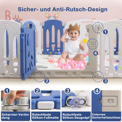 UISEBRT Playpen Baby Playard Foldable with Door and Toy Board, Plastic Safety Fence Playpen Protection Activity Center for Kids, BPA Free, 18 Panels Blue